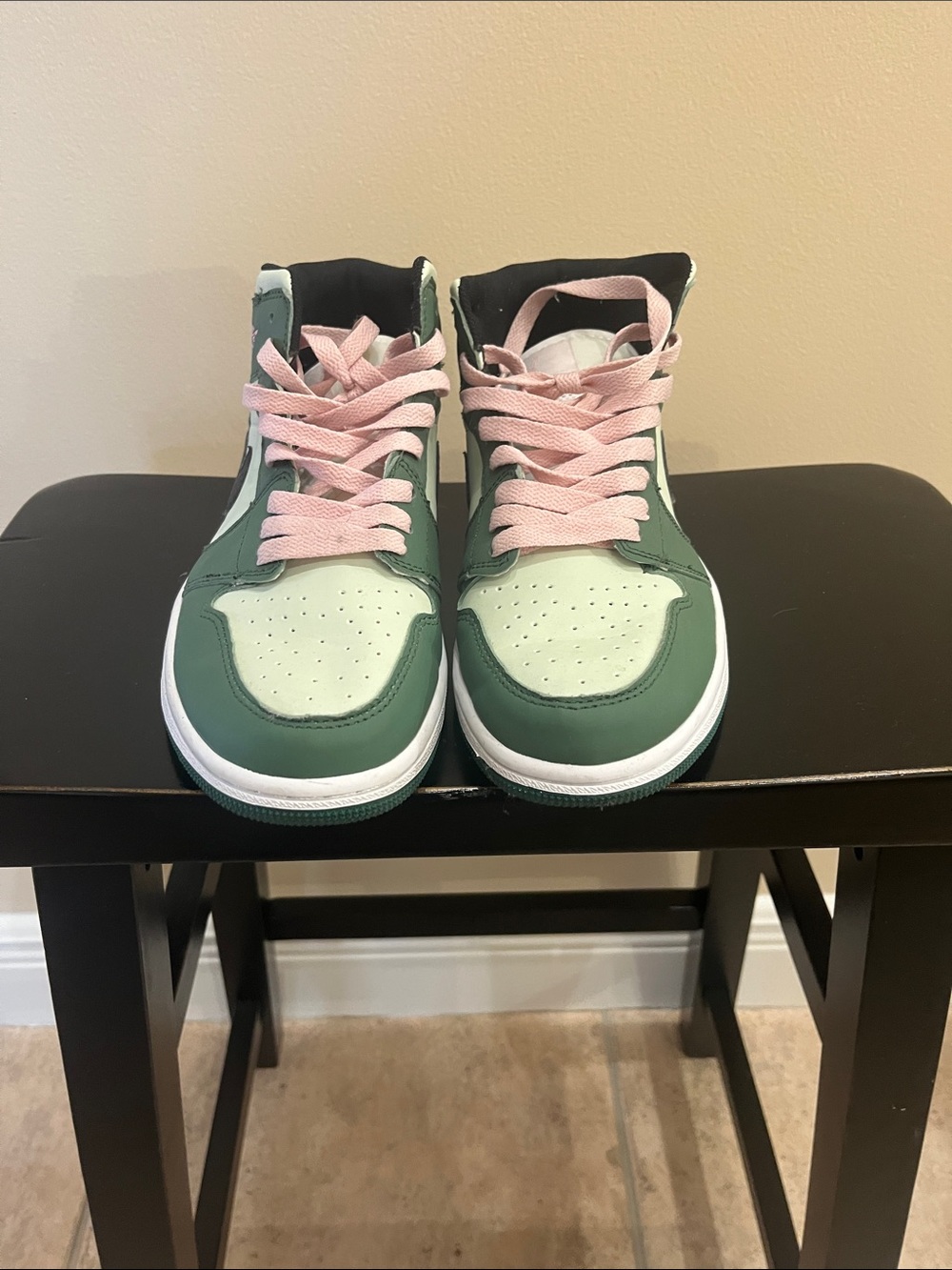 Mid-Top Sneakers in Mint Green, Black & Pink Laces - Picture 7 of 11